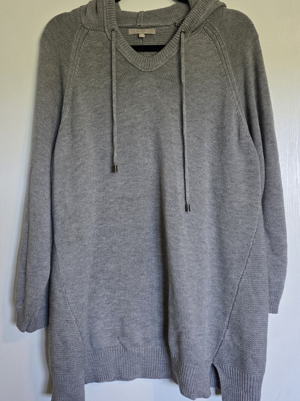 Joan Vass Heather Gray Hooded Crewneck Sweater